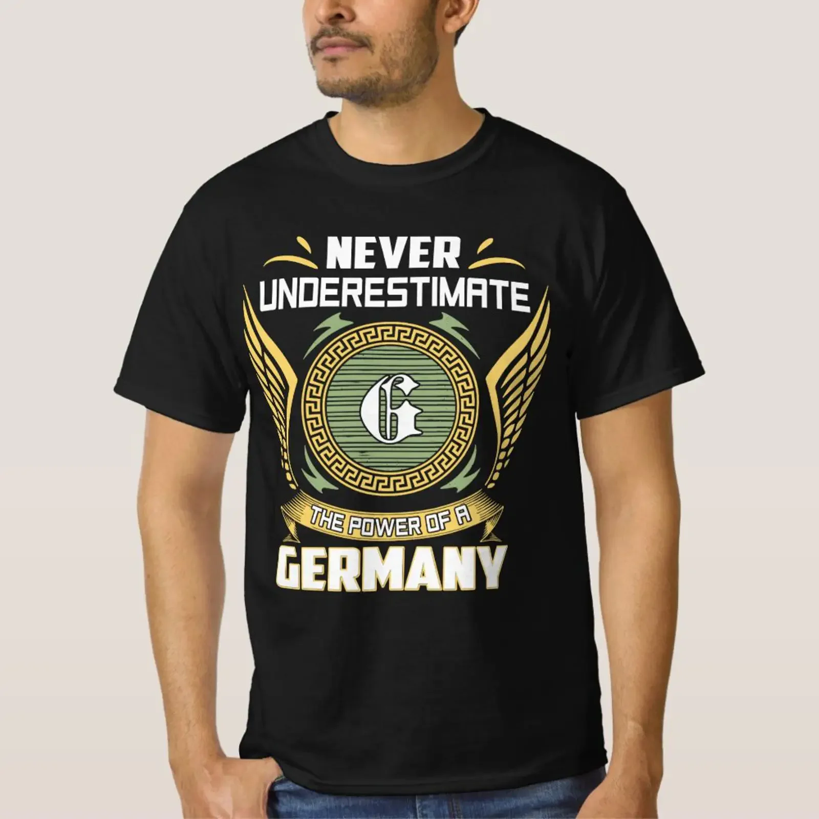 Unterschätze niemals die Macht eines Deutschland-T-Shirts im Vintage-Stil, gewaschener Grafikdruck, Unisex, atmungsaktiv, lässig, bequem