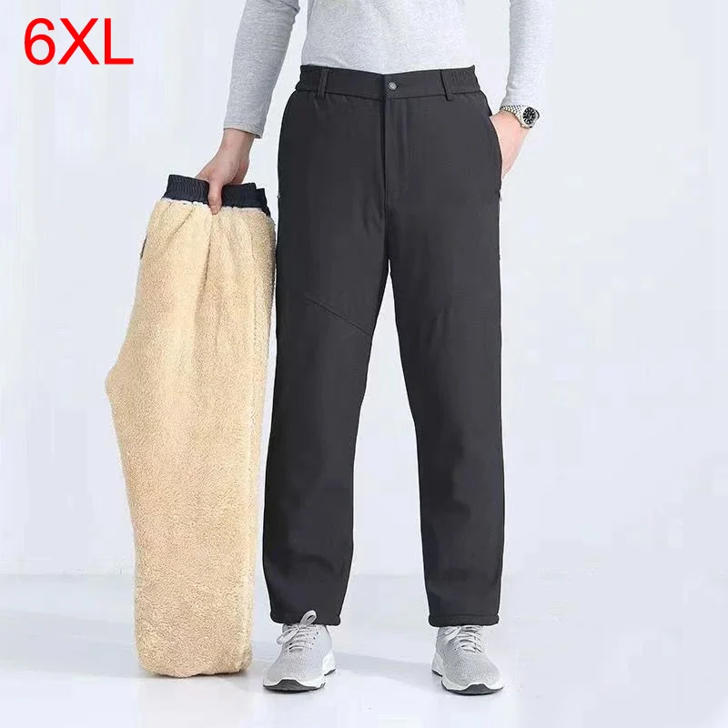 New Winter men's thermal trousers male padded thickened dad grandpa old man loose trousers outside warm trousers men 5xl 6XL