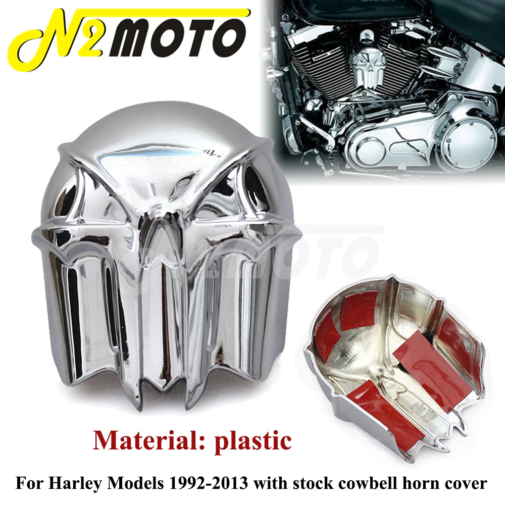 

Plastic Motorcycle Chrome Skull Horn Cover For Harley Dyna Softail Sportster Touring Street Bob 1992-13 Stock Cowbell Horn Cover