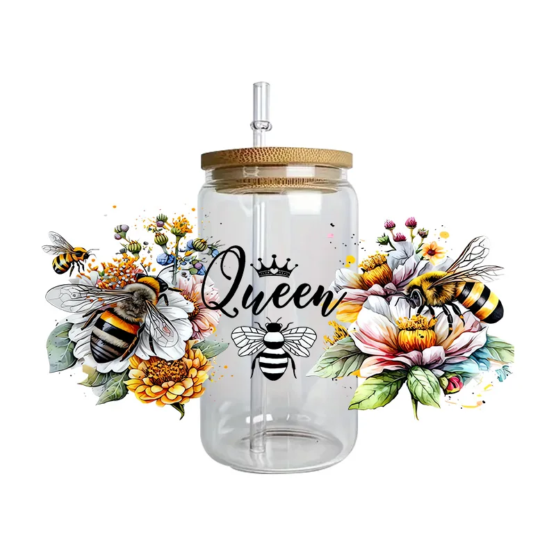 Cute Bee Kind Design Series Decal for 16oz Libbey Glasses UV DTF Cup Wrap Transfer Sticker DIY Mug Waterproof 3D Sticker
