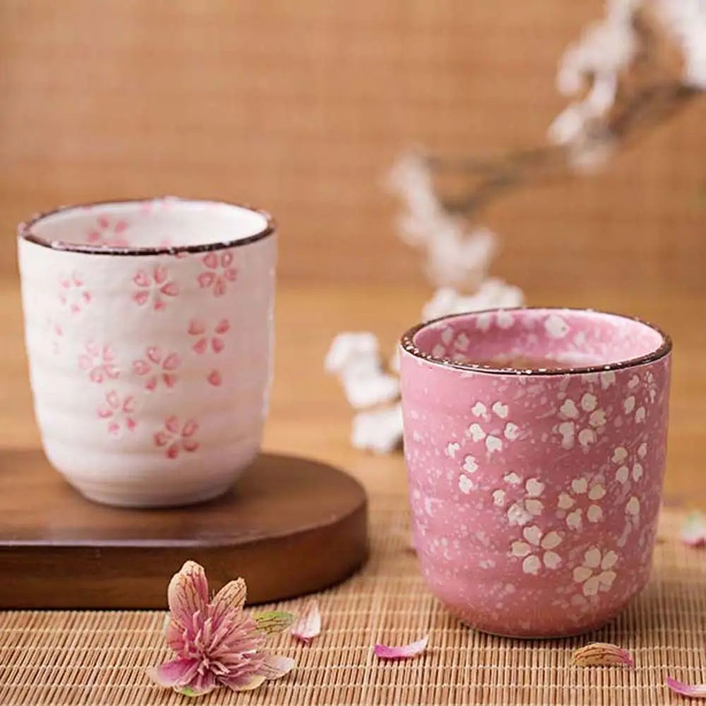 Pink Japanese Style Vintage Sakura Tea Cup Kawaii Cherry Blossoms Teaware Exquisite Home Water Cup Creative Ceramic Cup