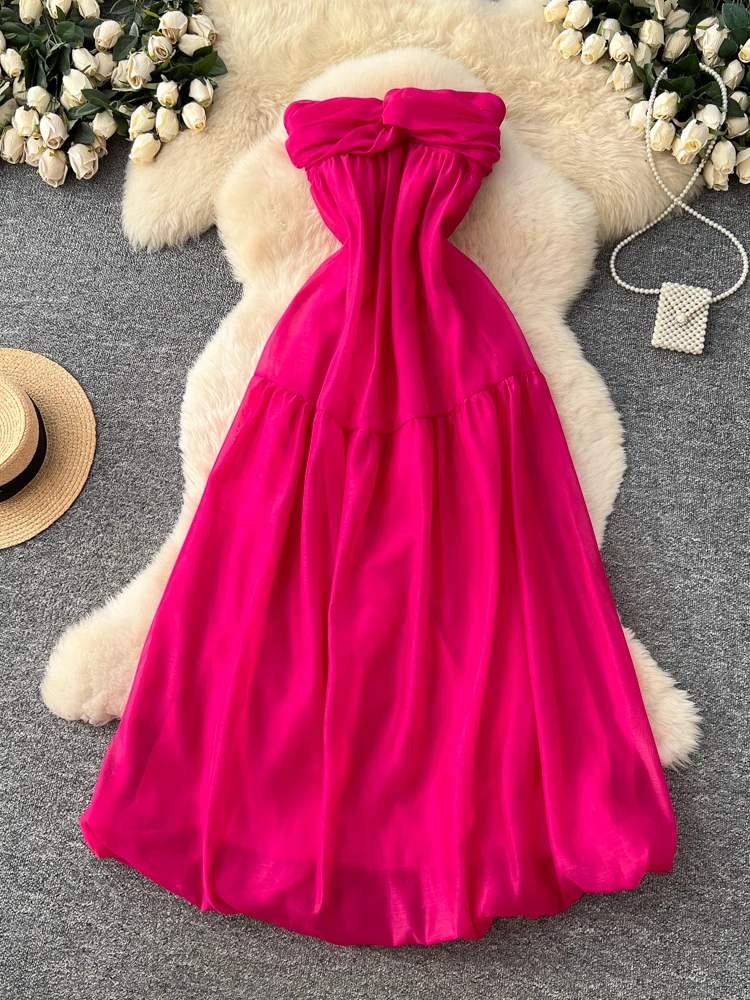 

Сексуальное пляжное платье с узлом для женщин, длинное летнее платье из полиэфирного волокна, юбка А-силуэта с высокой талией, стройнящее фигуру