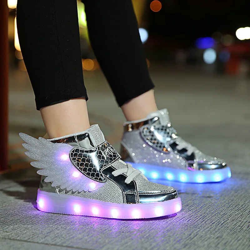 New Boys & Girls Children LED Shoes Fashion Lighted Sports Casual Kids Sneakers With Wings Size 27-37