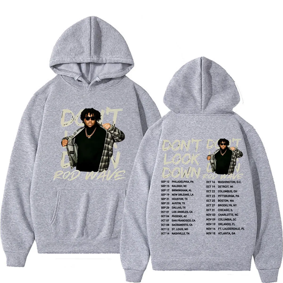 Rapper Rod Wave Don't Look Down Tour 2026, beidseitig bedruckte Kapuzenpullover für Herren und Damen, Harajuku-Stil, bequeme, hochwertige Sweatshirts, Streetwear. – Detail 5