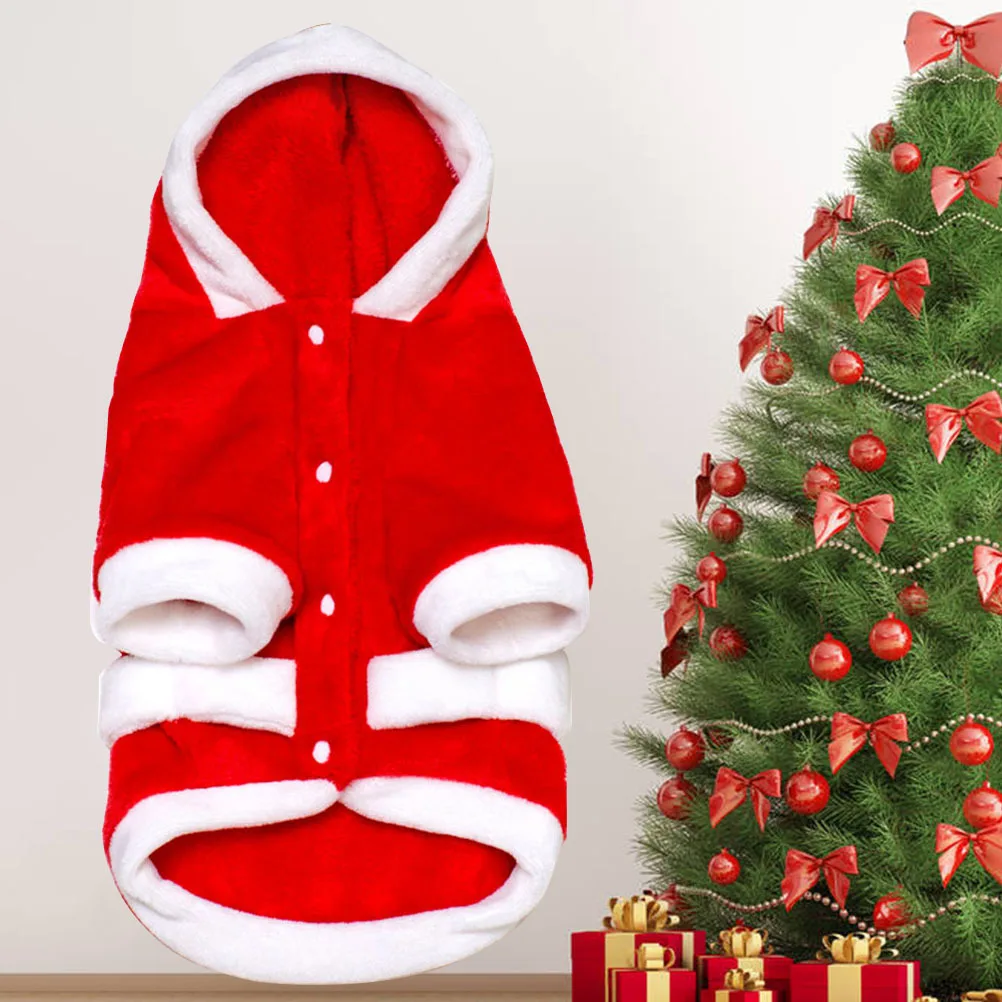

Dog Christmas Flannel Clothing Winter Thick Warm Hooded Coat for Pet Dogs Red Size M Adorable Costume Outfit Holiday Season Wear