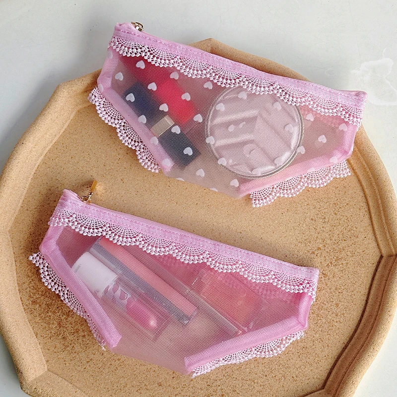 （Summer4）Briefs Shape Travel Cosmetic Bag Fashion Mesh Toiletry Bag Makeup Storage Pouch Clear Zipper Cosmetic Bag