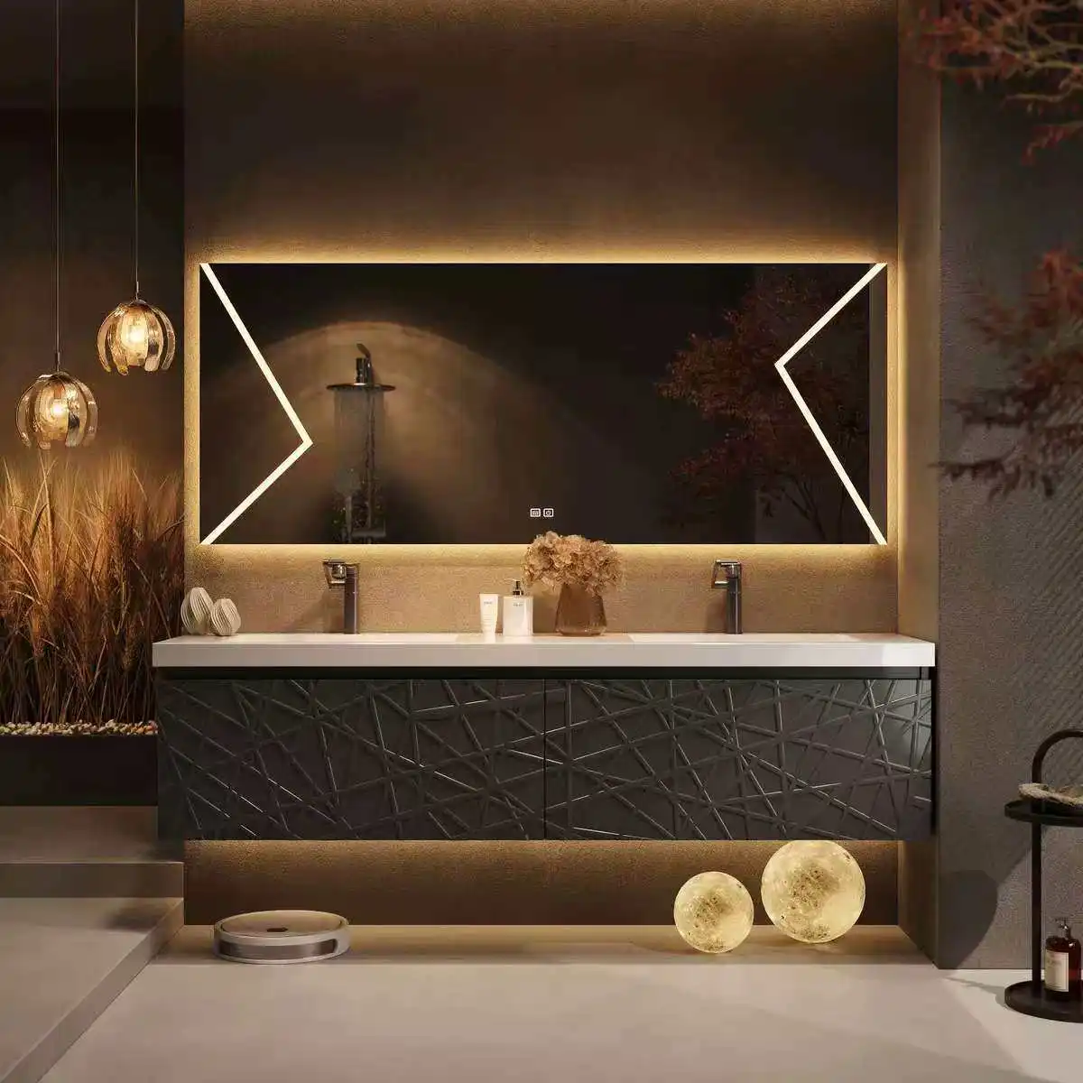 High-end customized Italian light luxury bathroom cabinet combination rock slab seamless ceramic basin bathroom washstand