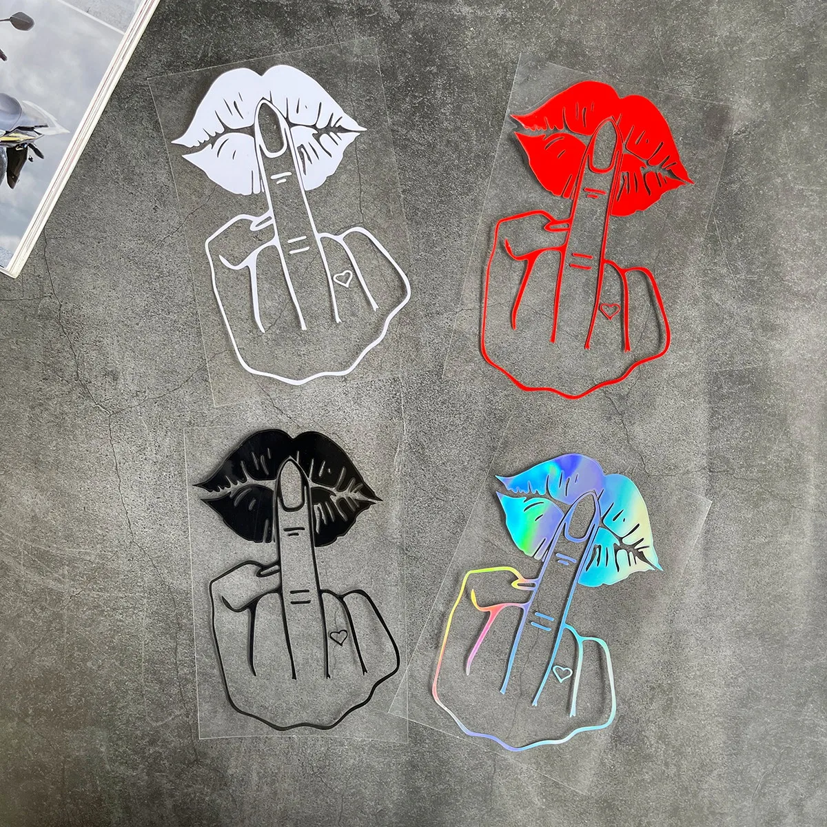 Give You A Kiss Like The Middle Finger - Creative Reflective Vinyl Stickers Motorcycle Modification Stickers