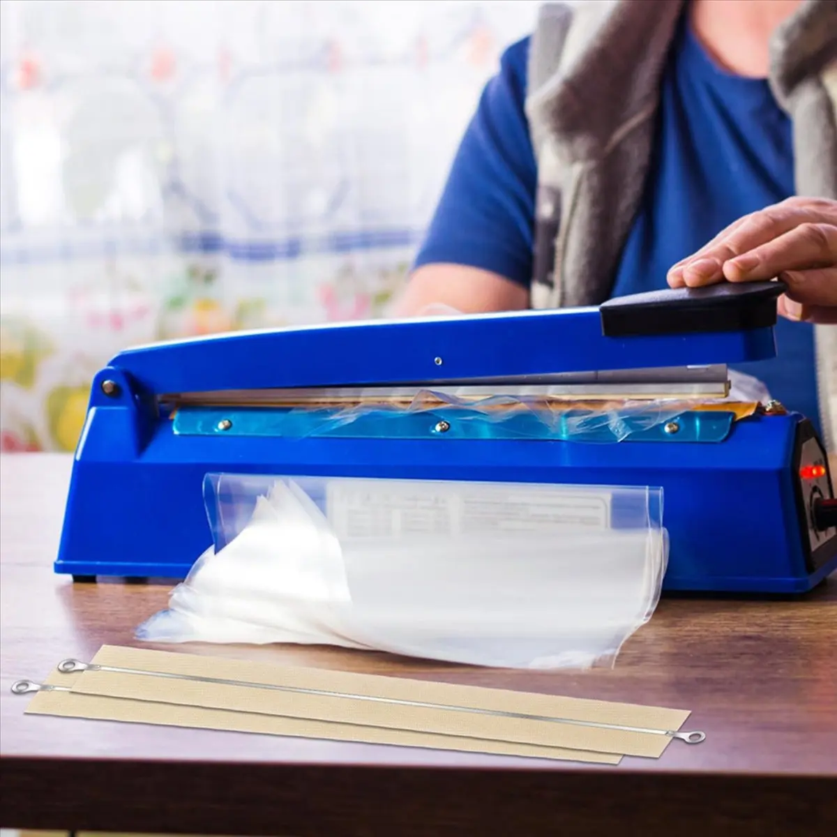 A41I 20Pcs Suku Cadang Pengganti Impulse Sealer, Strip Segel Panas Kain 8 Inci Elemen Persegi Kit Perbaikan Impulse Sealer Grip