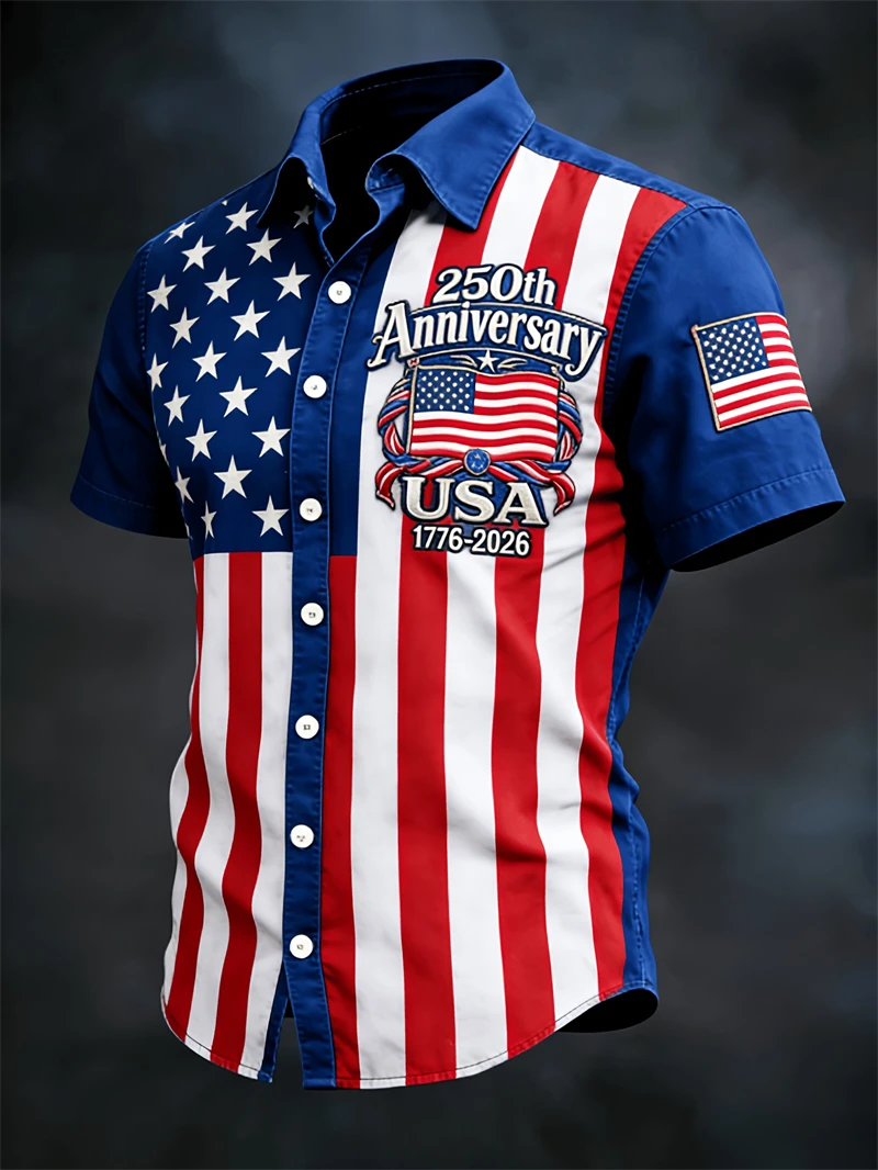 2026 New America 250th Anniversary Hawaiian Shirt Men USA Flag 1776–2026 Shirt American Independence Day Apparel Fourth Of July
