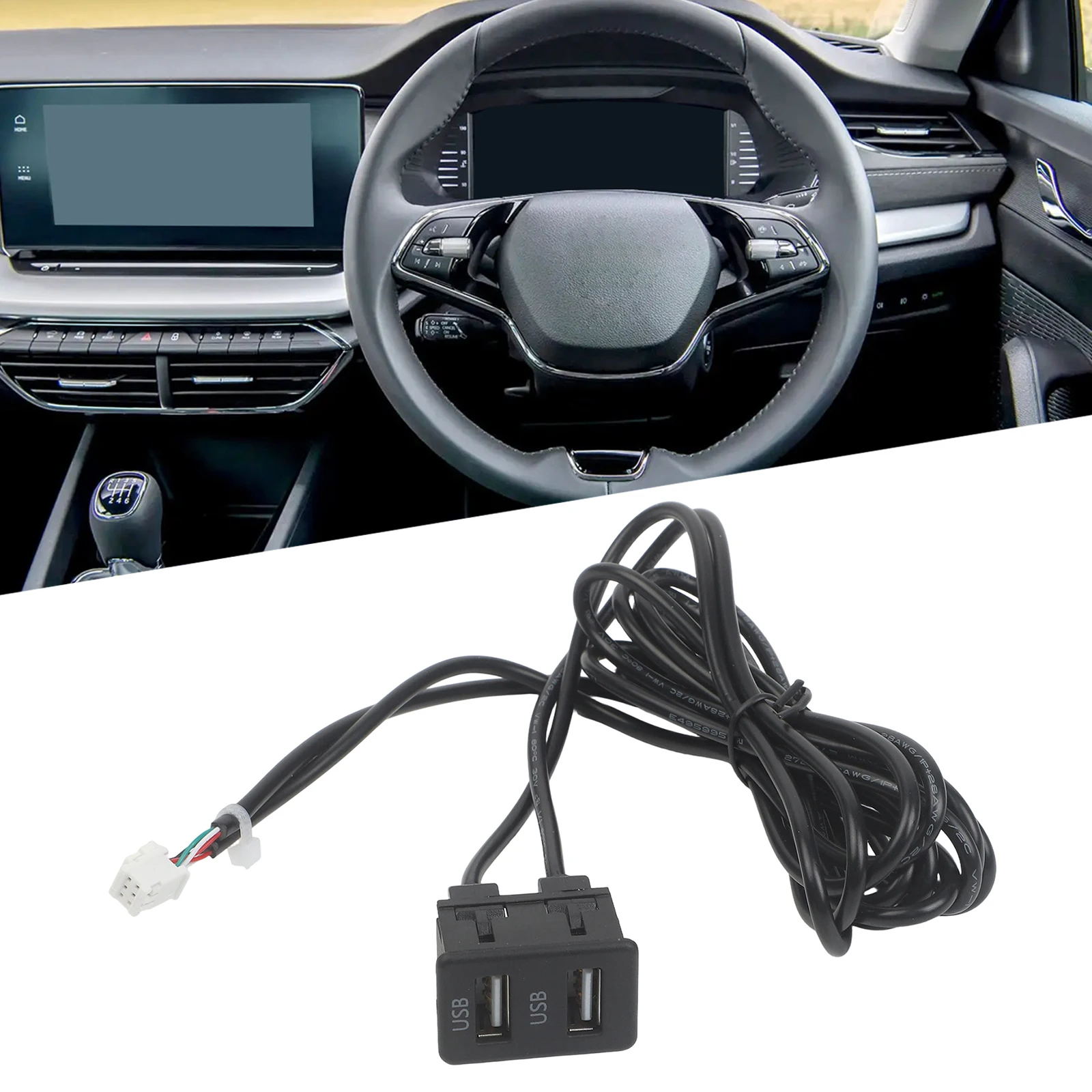 Navigation System Car Interface Panel with 6 Pin to Dual USB Port for Audio Input Suitable for Various Navigation Machines