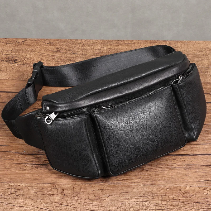 Soft Leather Waist Pack Bag Men Genuine Leather Multifunctional Chest Bag Sports Casual Men\'s Bag Leather Crossbody Bags