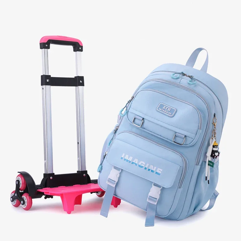Students Backpack for Girls Children School Bag with Wheels Trolley Backpack Cute Schoolbag Rolling Wheeled Backpack Book Bags