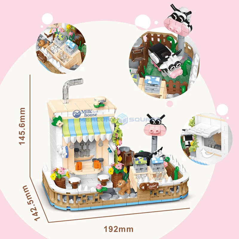 Milk Drink Store Model Building Bricks MOC D005-3 Shop House Town Blocks City Street View Ideas DlY Toy Collection Gift Kit Kids