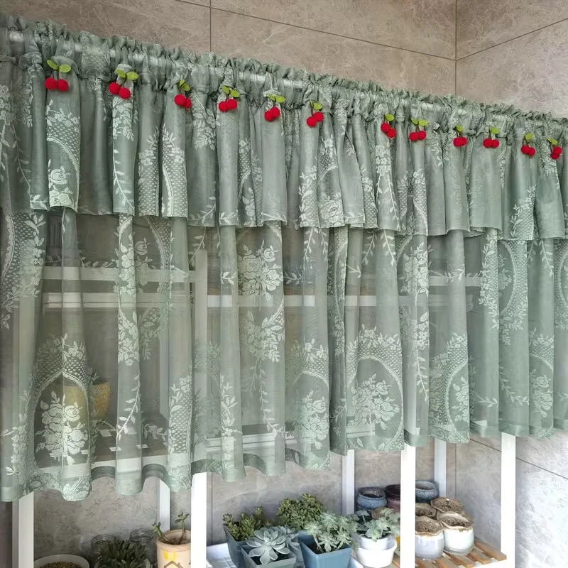 1pc Vintage Floral Jacquard Half Sheer Curtains, Atmosphere Sheer for Balcony Flower Racks