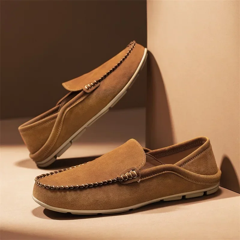 Fashion Suede Leather Men Loafers Breathable Slip-on Man Casual Shoes Comfortable Lightweight Half Slippers Driving Lazy Shoes