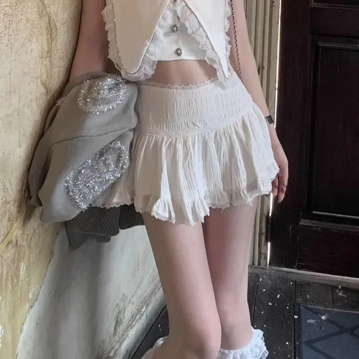 High-waisted Lace Spliced A-line Skirt for Women New Hot Girls Looking Slim Ballet Style