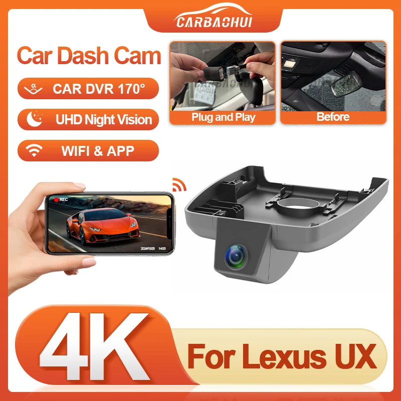 

Plug and Play Car DVR for Lexus UX (ZA10) 2019 2020 2021 2022 2023 2024 2025, Dash Cam 4K WIFI Control by APP OEM Style, DashCam