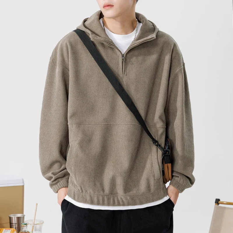 

Мужские однотонные простые базовые повседневные модные свободные вязаные пуловеры на полумолнии, кофты, осенне-зимняя модная мужская одежда