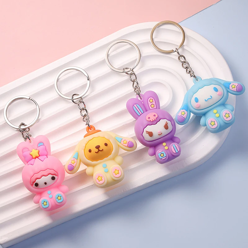 Sanrio Anime Cinnamoroll Kuromi Melody Purin Keychain Kawaii Cartoon Pendant Keychain Backpack Decoration Accessories Gifts