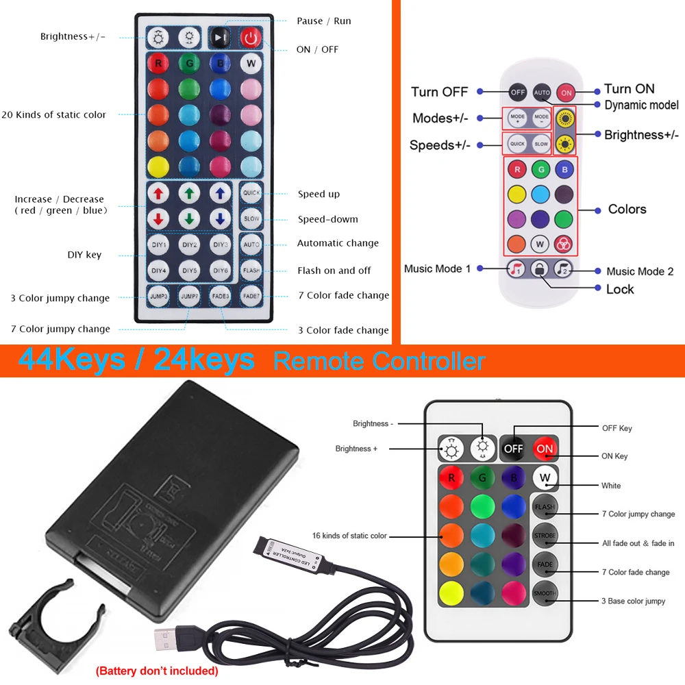 5V USB RGB 5050 LED Strip Light Bluetooth-compatible Remote Control 24Key 44key Kit USB Power Waterproof Flexible Tape Backlight