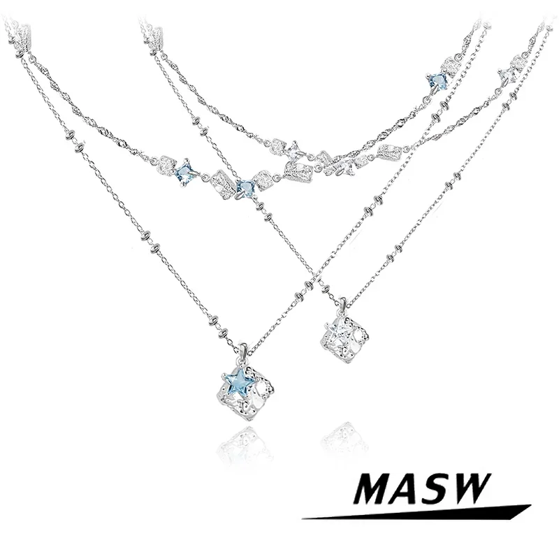 

MASW Original Design Delicate Style Pretty Small Star Zircon Pendant Necklace For Girl Women Gift Fashion Accessories