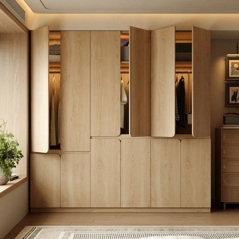 All solid wood wardrobe, oak home bedroom, Nordic Japanese pure log color one door to the top wardrobe