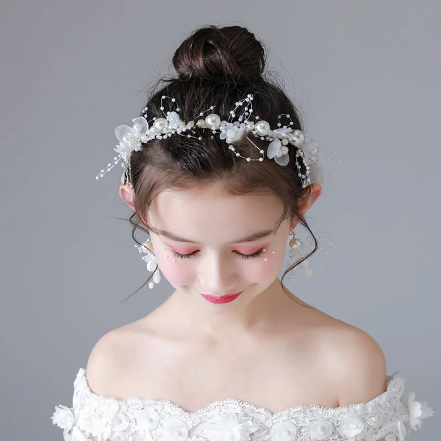 Korean Fashion Simple Pearl Headband Women Girls Children Flower Garland Headband Bride Wedding Crown Sweet Beaded Headpiece