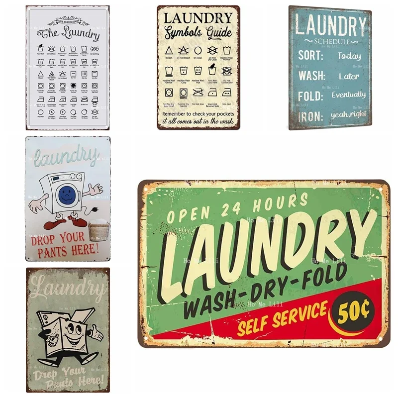 Self Service Wash Dry Fold Guide Laundry Room Drop Your Pants Here Vintage Metal Sign Bathroom Wash Room Decor