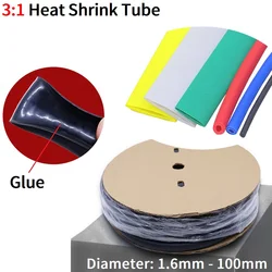 1M Heat Shrink Tube with Glue 1.6mm - 100mm Dual Wall Thick 3:1 Shrinkable Tubing Adhesive Lined Wrap Wire Protection Kit