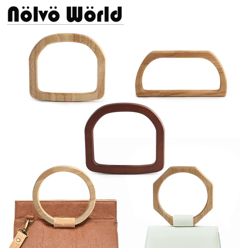 2/4/10pcs Solid Wood Hexagonal Handle Wooden Ring Oak Handbag Purse Frames Diy Straw Bag Sewing Brackets Kiss Clasp Handles