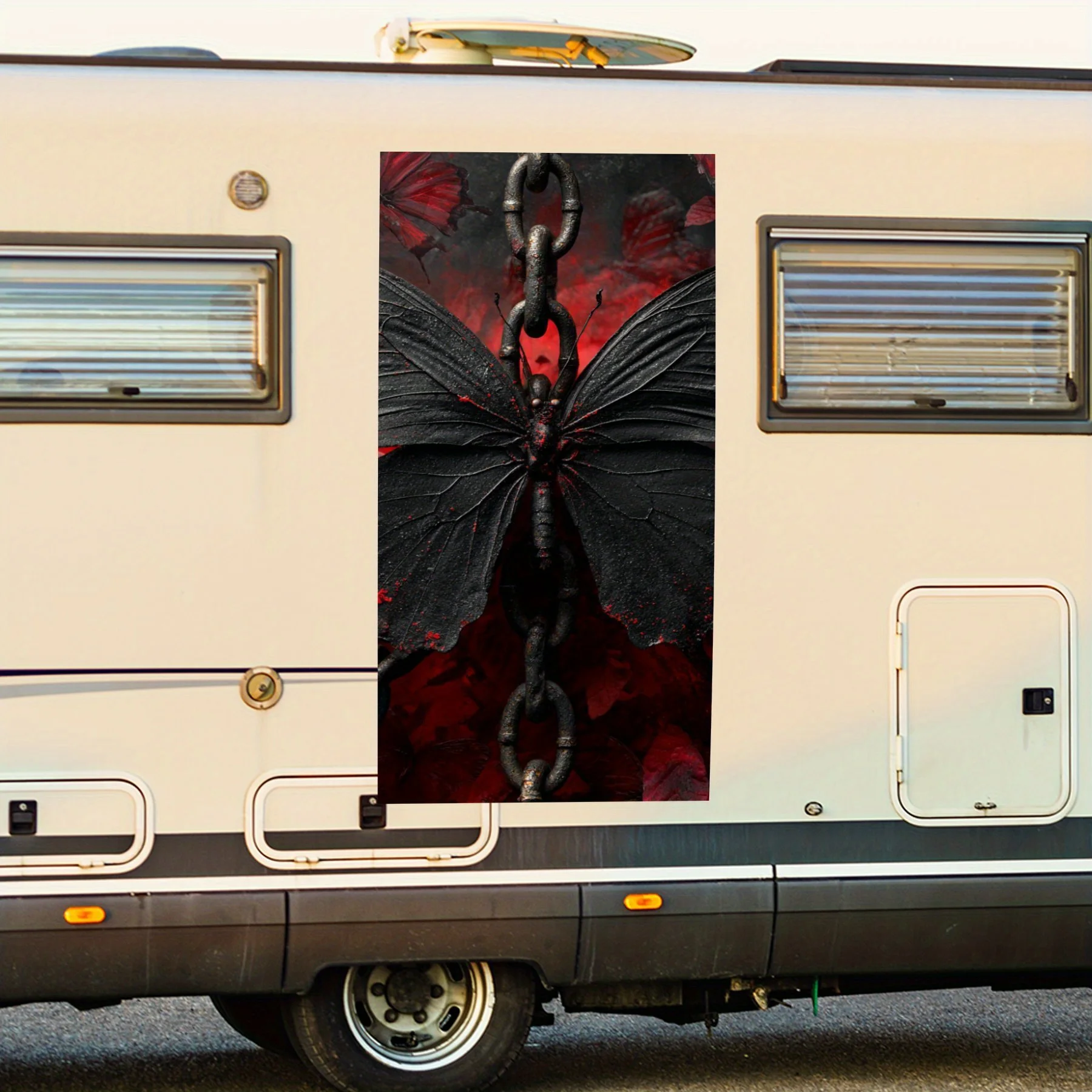 

Mysterious Black Butterfly with Chains,Waterproof Vinyl Decal for RV Side, Self - Adhesive Stickers to Decorate & Protect RV Bod