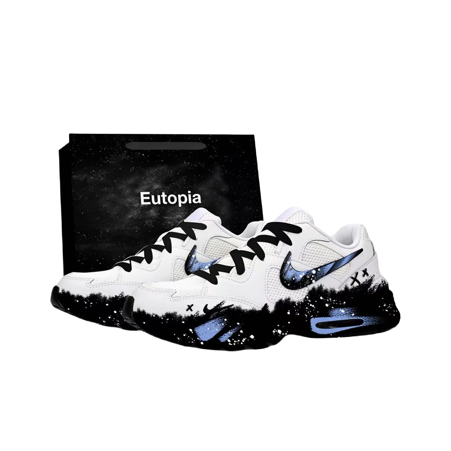 Nike Air Max Fusion Cushioning Abrasion Resistant Low top Running Shoes Men's Black White CJ1670-102(Team2179-)