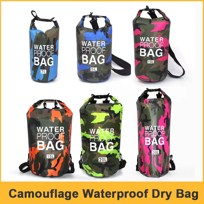 2/5/10/15/30l camuflagem ao ar livre sacos secos à prova dwaterproof água portátil rafting mergulho saco seco sacos de natação pvc para rio trekking