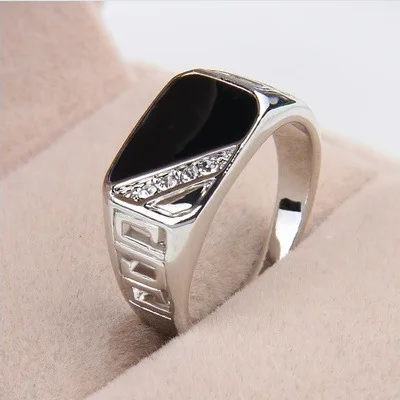 925 Sliver Sterling Color Rectangle Cut Diamond Rings for Men Square Fashion Ring Boyfriend Wedding Birthday Fine Jewelry