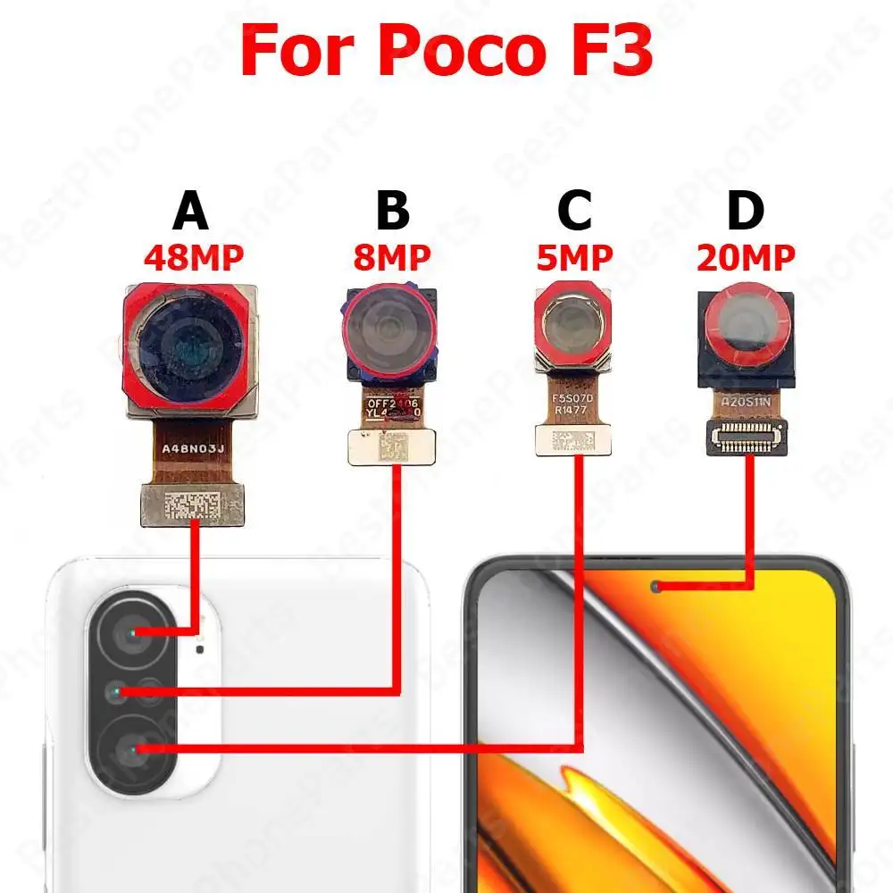 Camera For Xiaomi Poco F3 Rear Backside Front Facing Frontal Selfie Back Camera Module Mobile Phone Replacement Parts