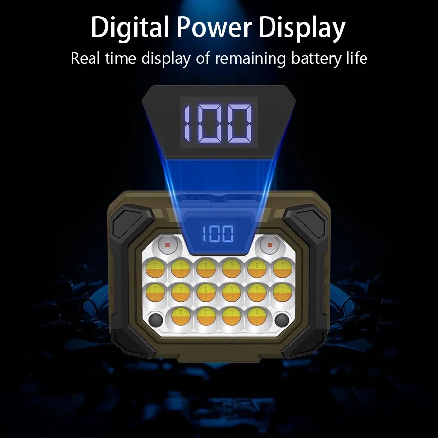 Nice Super Bright LED Headlamp Motion Sensor 5 Modes Powerful Torch With Power Display Outdoor Waterproof Hunting Fishing Flashl