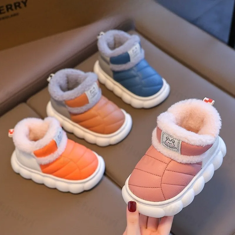 

2025 Winter Children's Fashion Warm Fluffy High Top Snow Boots Girls Versatile Plush Comfortable Soft Sole Non Slip Cotton Boots