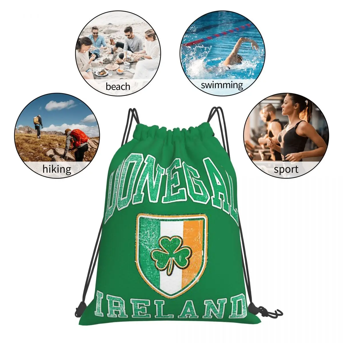 Donegal, Ireland With Shamrock Backpacks Fashion Portable Drawstring Bags Sundries Bag Book Bags For Man Woman Students