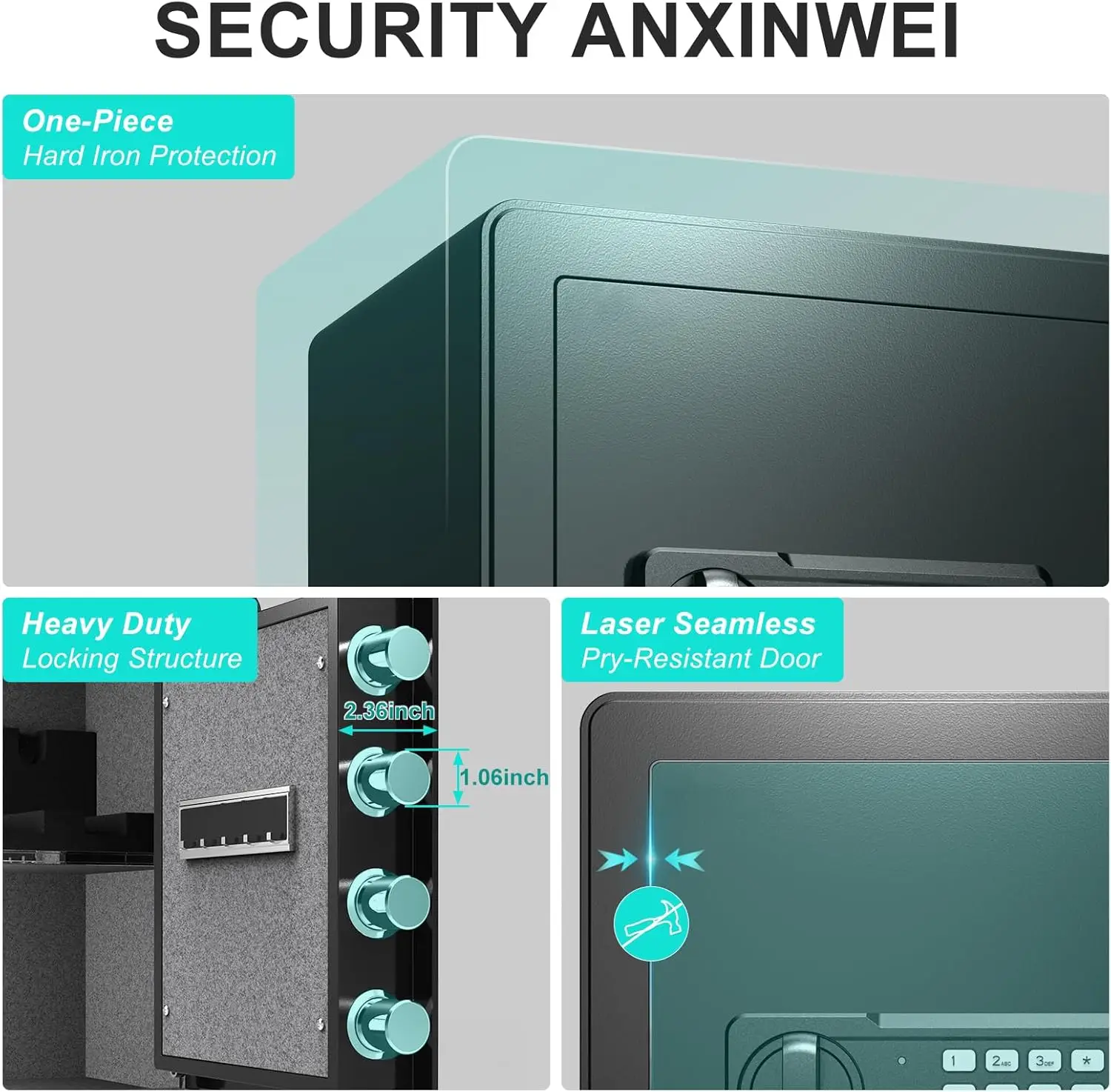 Safe Box with Pistol Rack, Fireproof Waterproof Bag, Large Digital Safe with Dual Alarm System, Removable Shelf for Home, Hotel,