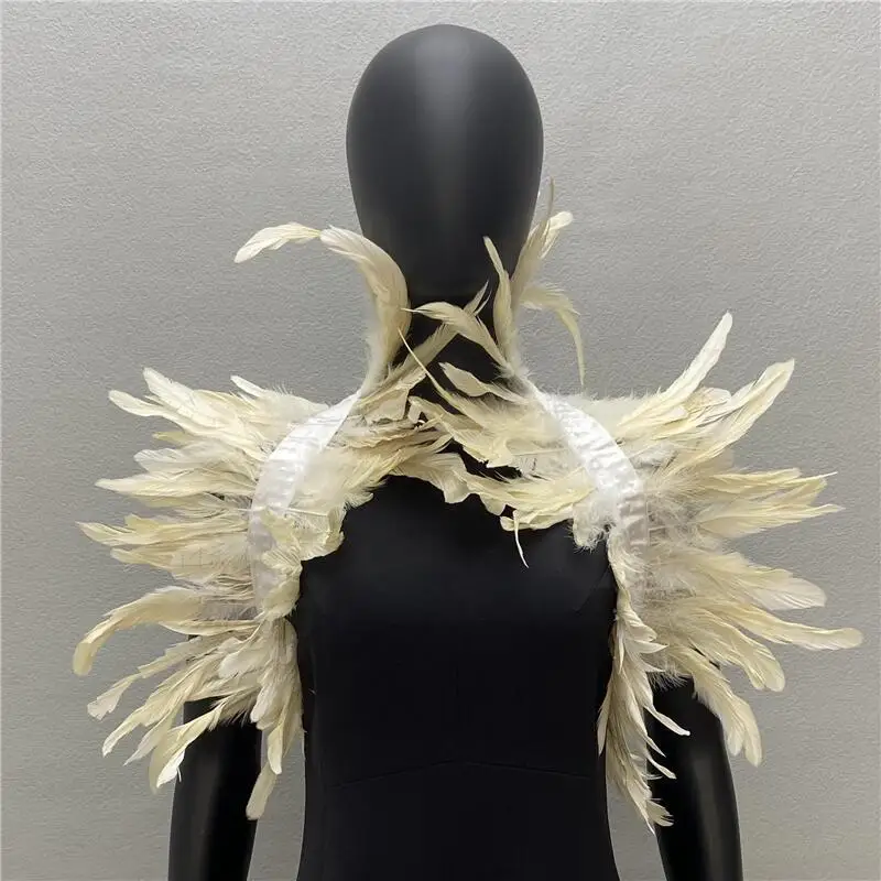 Punk Feather Scarves Goth Feather Shawl Masquerade Cape Fake Collar Neckband Cosplay Halloween Party Clothing Accessories