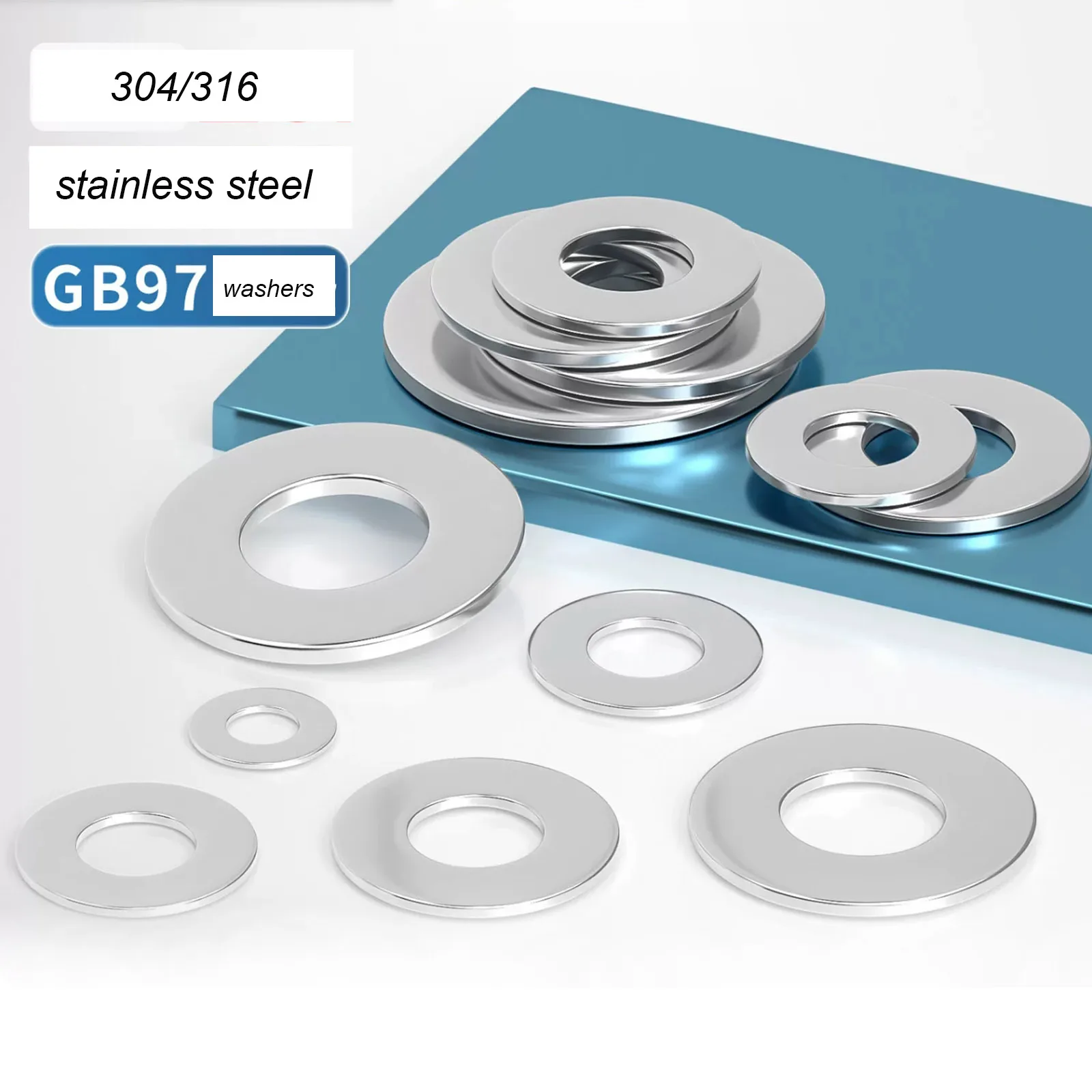 2/5/10/50/100pcs M1.6 M2 M2.5 M3 M3.5 M4 M5 M6 M8 M10 M12 M16 M18 M20~M24 GB97 304 316 Stainless Steel Flat Washer Plain Gasket
