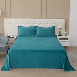 Ultra Soft Micro Fleece Bed Sheet with 2 Pillowcase Milk Velvet Plush Warm Solid Flat Sheet Suitable for Fall Winter and Spring