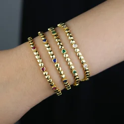 Fashion Women's High Polished Gold Color Heart Beaded Link Chain Tennis Bracelet Jewelry