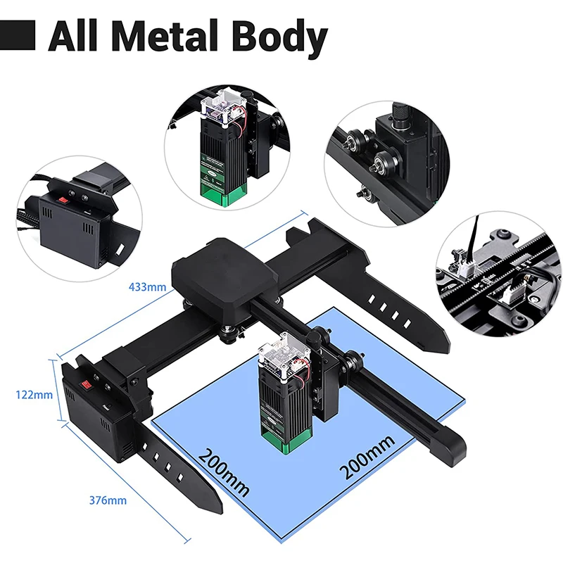 20W/40W Portable Laser Engraver Cutter, Mini Laser Engraving Machine Laser Cutting Machine for Wood Metal 200x200mm Work Area