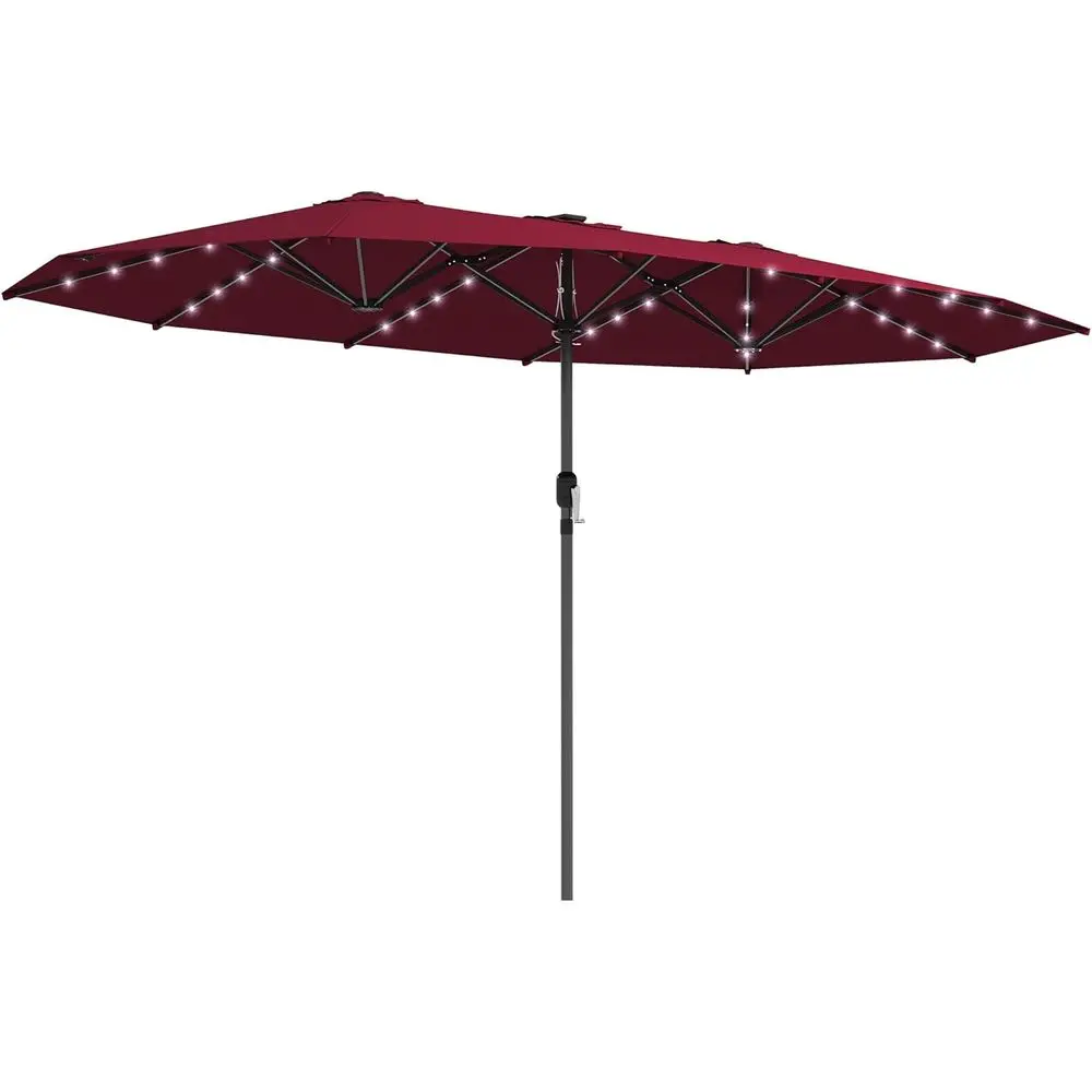 Double 14.8ft Patio Umbrella with LED Lights for Outdoor Shade and Garden Use