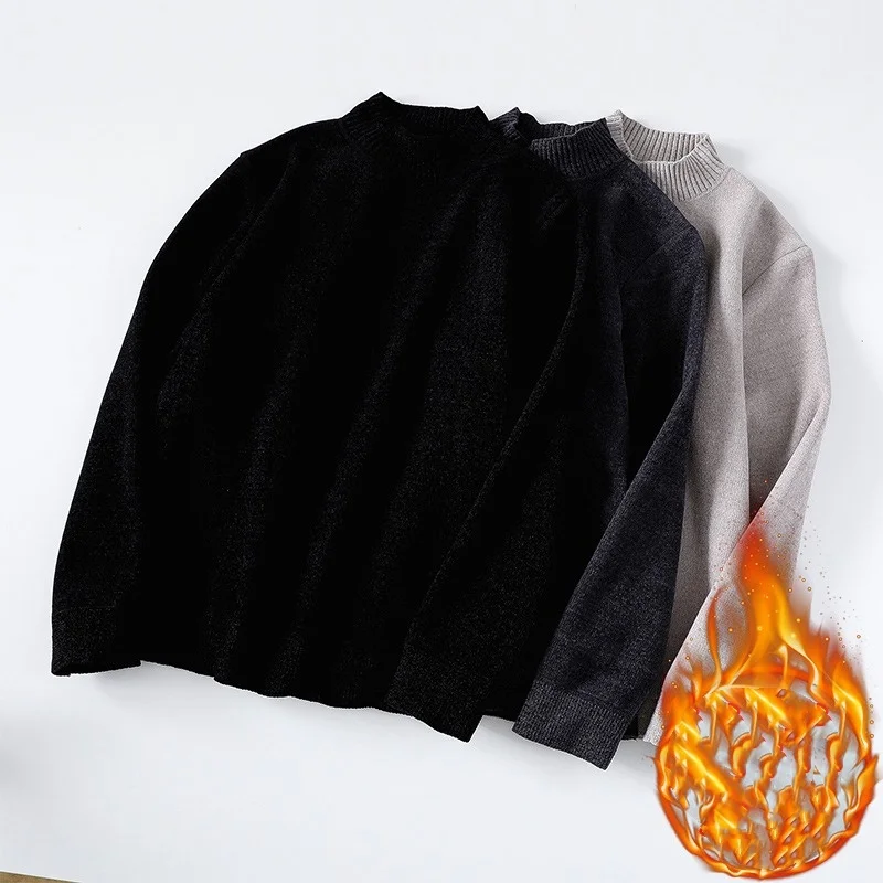 Men's Half High Collar Sweater New Teenage Student Gold Mink Velvet Base Knitted Sweater