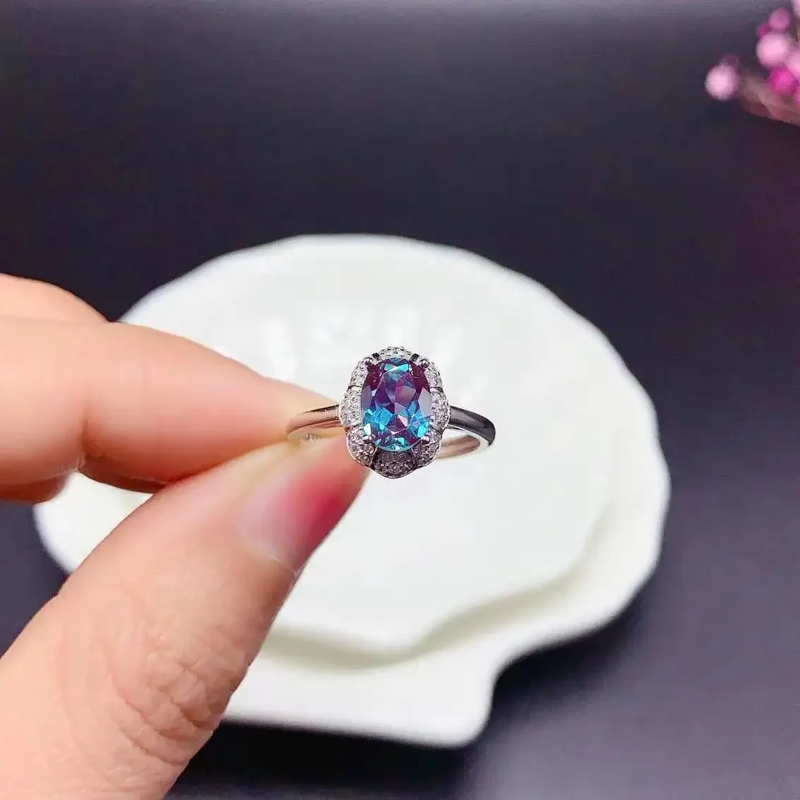 Lab Alexander Alexandrite Lady Gem Ring Oval Cut Solid 925 Sterling Silver Jewelry Natural Stone Engagement Promise