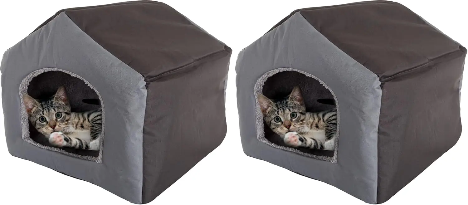 Indoor Dog House with Removable Sherpa Pad - Pet Bed for Small Dogs, Cats - Gray (Pack of 2)