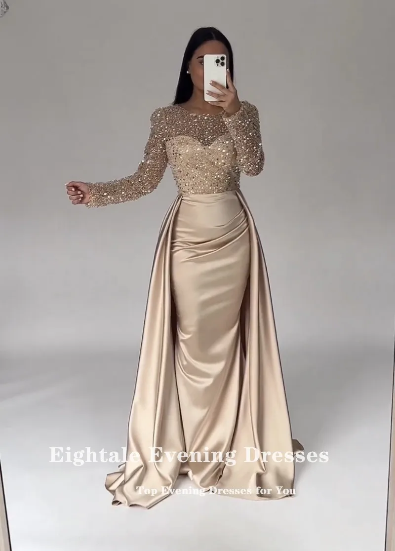 Eightale Sparkly Evening Dress for Wedding Party Customized Long Sleeves Mermaid Prom Gowns vestido elegante mujer para fiesta